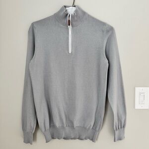 Collars & Co Men’s Gray Quarter Zip Pure Cotton Knit Sweater Mock Neck Sz S